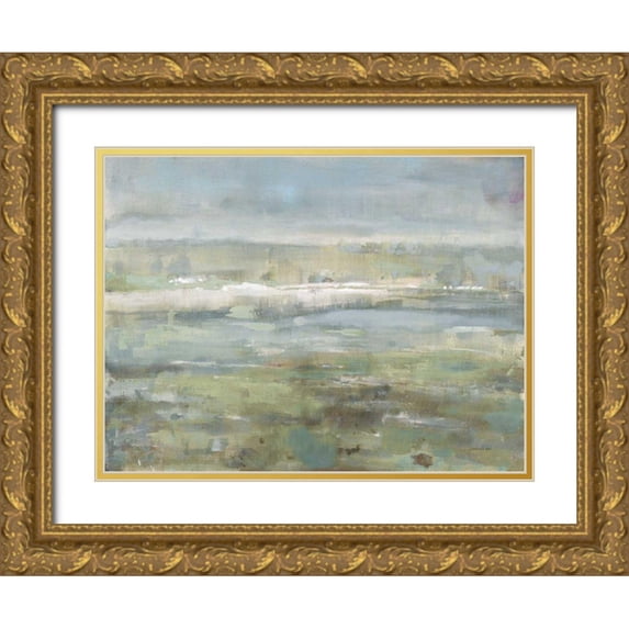Nai, Danhui 24x19 Gold Ornate Wood Framed with Double Matting Museum Art Print Titled - Gray Blue Field