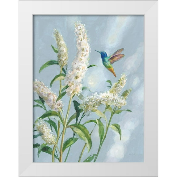 Nai, Danhui 25x32 White Modern Wood Framed Museum Art Print Titled - Hummingbird Spring II Soft Blue