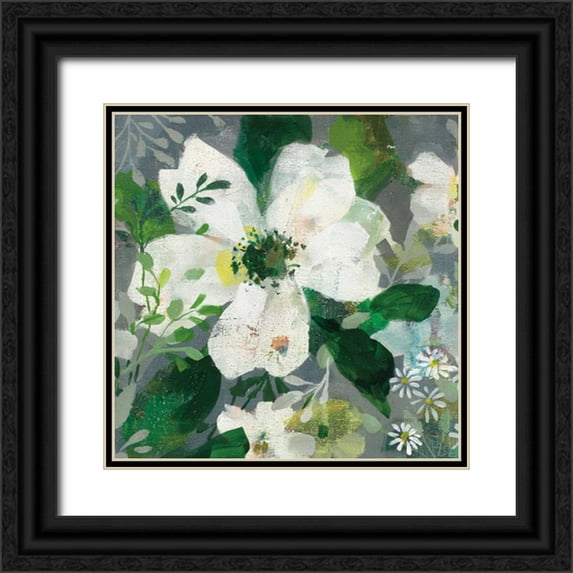 Nai, Danhui 26x26 Black Ornate Wood Framed with Double Matting Museum Art Print Titled - Anemone and Friends III