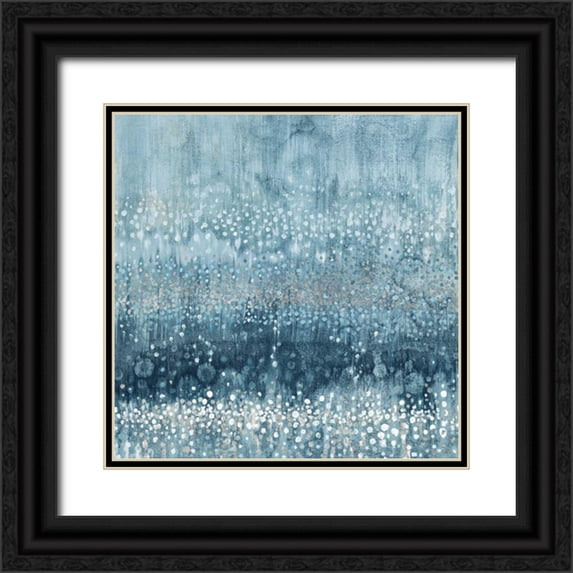 Nai, Danhui 26x26 Black Ornate Wood Framed with Double Matting Museum Art Print Titled - Rain Abstract III Blue Silver
