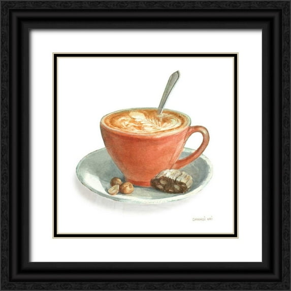 Nai, Danhui 26x26 Black Ornate Wood Framed with Double Matting Museum Art Print Titled - Wake Me Up Coffee III on White