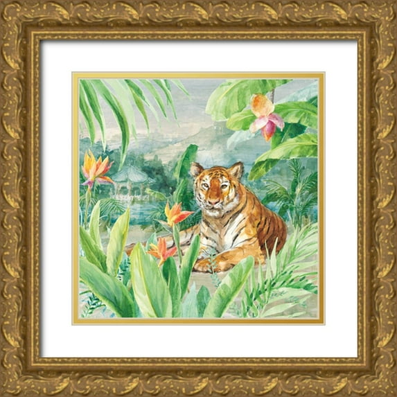 Nai, Danhui 26x26 Gold Ornate Wood Framed with Double Matting Museum Art Print Titled - Lounging Tiger
