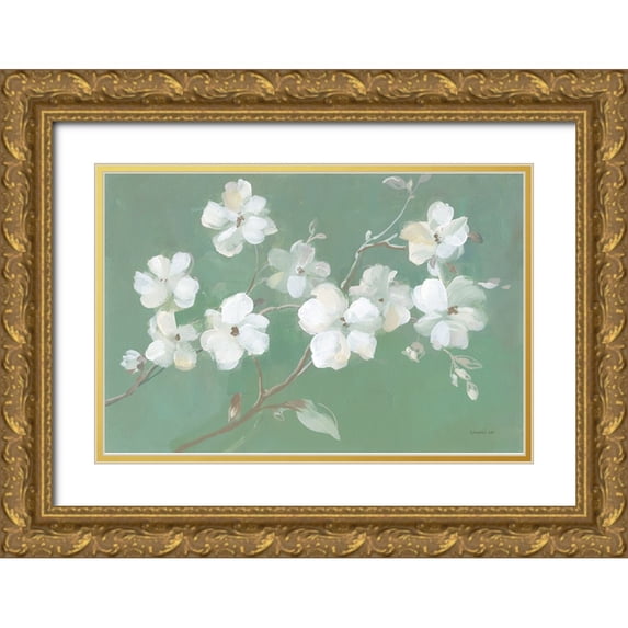 Nai, Danhui 32x23 Gold Ornate Wood Framed with Double Matting Museum Art Print Titled - Blossoms on Sage