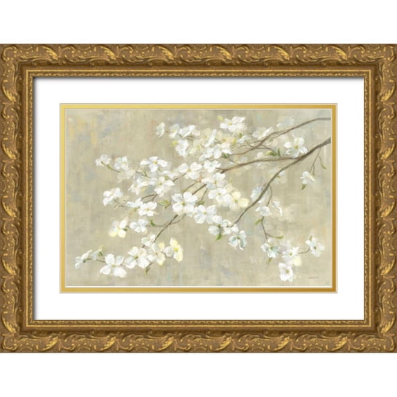 Nai, Danhui 32x23 Gold Ornate Wood Framed with Double Matting Museum Art Print Titled - Dogwood in Spring Neutral Crop