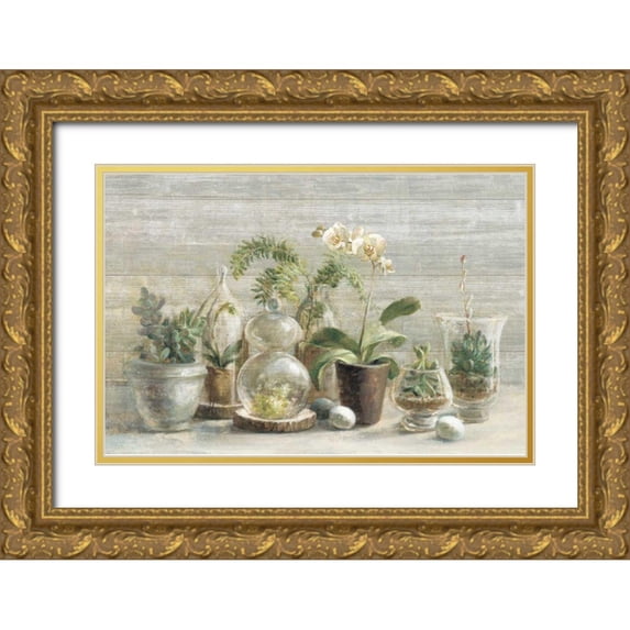 Nai, Danhui 32x23 Gold Ornate Wood Framed with Double Matting Museum Art Print Titled - Greenhouse Orchids on Wood