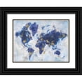 thumbnail image 1 of Nai, Danhui 32x25 Black Ornate Wood Framed with Double Matting Museum Art Print Titled - Indigo World Map, 1 of 4