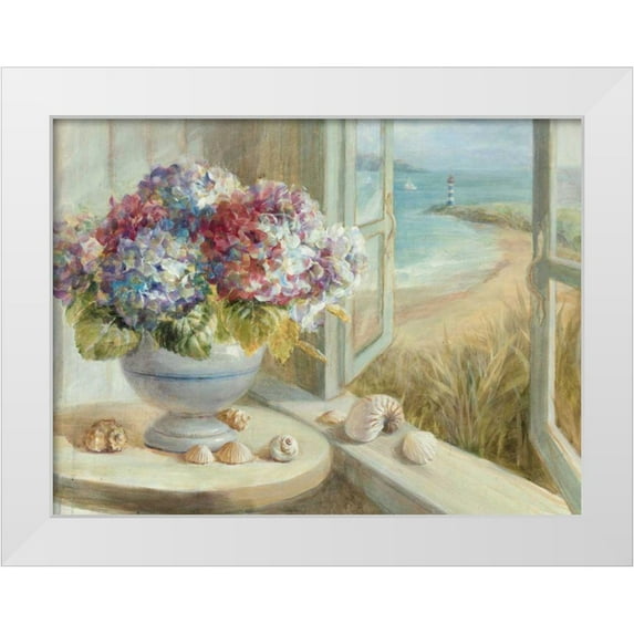 Nai, Danhui 32x25 White Modern Wood Framed Museum Art Print Titled - Coastal Hydrangea