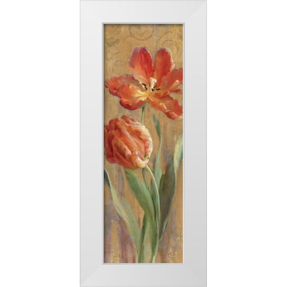 Nai, Danhui 9x18 White Modern Wood Framed Museum Art Print Titled - Parrot Tulips on Gold II
