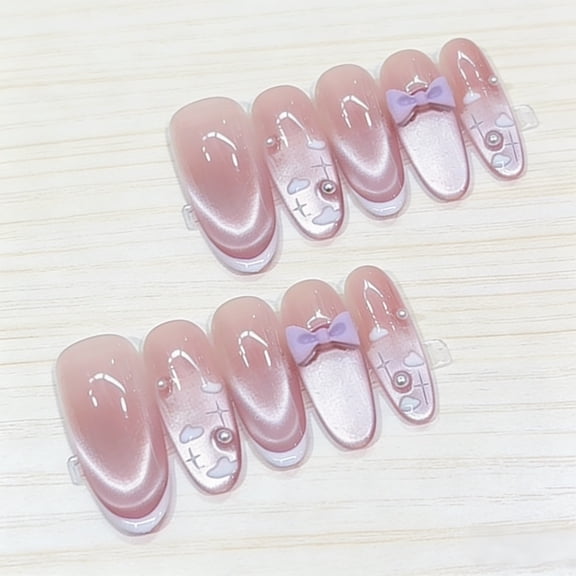 Nai Zi, pure hand-worn nail, advanced fairy temperament, glazed cloud butterfly, white and cold atmosphere, nail patch