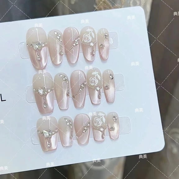 Nai Zi, pure handmade phototherapy wearing nail rose love wholesale finished product reusable nail patch removable