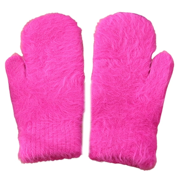 Naierhg 1 Pair Adults Mittens Thickened Stretchy Soft Fuzzy Cozy Cold Resistant Solid Color Windproof Winter Gloves Blue