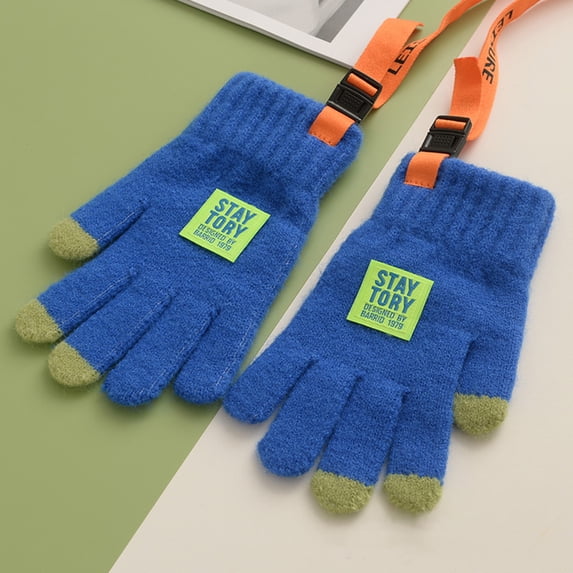 Naierhg 1 Pair Children Gloves Anti lost Colored Lanyard Letter Cloth Label Cute Gloves Cold Stretchy Knitted Five finger Gloves Winter Outdoor Accessories Red