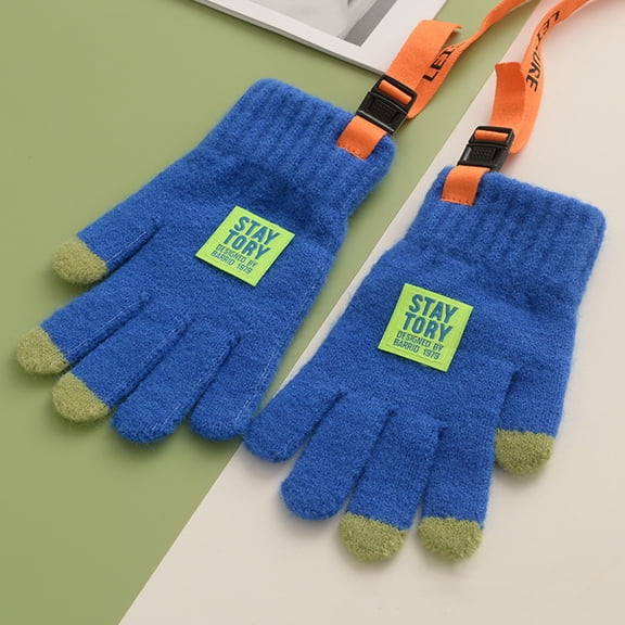 Naierhg 1 Pair Children Gloves Anti lost Colored Lanyard Letter Cloth Label Cute Gloves Cold Stretchy Knitted Five finger Gloves Winter Outdoor Accessories Red