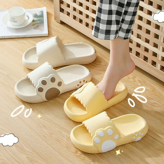 Naierhg 1 Pair Couple Slippers Animal Foot Super Soft Men Women Non-slip Breathable Slides Indoor Shoes for Home Coffee