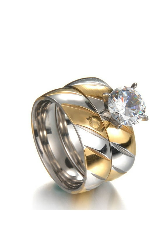 1 Pair Cubic Zirconia Stainless Steel Matching Couple Ring Jewelry Wedding Gift US 11