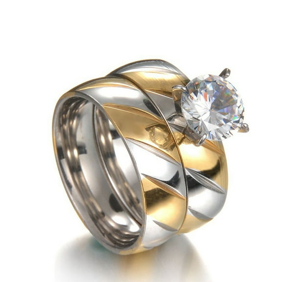 Naierhg 1 Pair Cubic Zirconia Stainless Steel Matching Couple Ring Jewelry Wedding Gift US 7