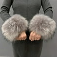 thumbnail image 1 of Naierhg 1 Pair Cuffs Solid Color Faux Fur Autumn Winter Windproof Fluffy Wristbands Black Gray, 1 of 8