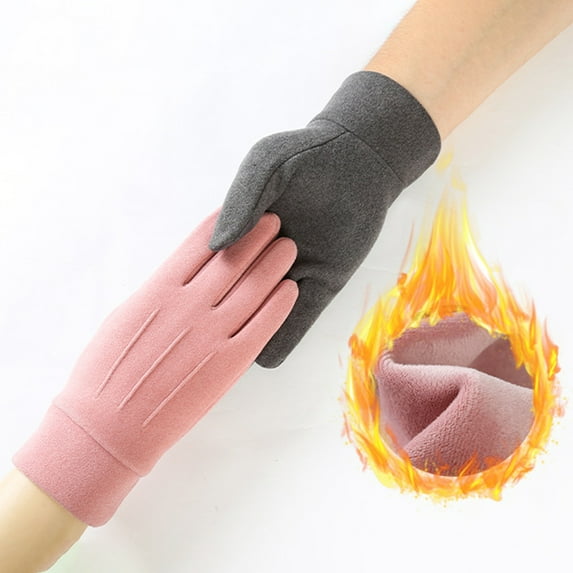 Naierhg 1 Pair Cycling Gloves Full Finger Touchscreen Thickened Soft Stretchy Cold Resistant Solid Color Autumn Winter Motorcycle Riding Gloves Women Pink