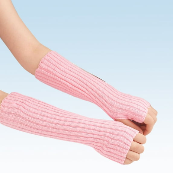 Naierhg 1 Pair Finger Gloves Soft Breathable Fashion Comfortable Multicolor Keep Warmth Knitting Cloth Thumb Holes Women Gloves Pink