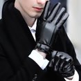 thumbnail image 1 of Naierhg 1 Pair Fleece Lining Buttons Cuffs Full Finger Men Gloves Winter Windproof Faux Leather Cycling Gloves keep warm Cool Black, 1 of 8