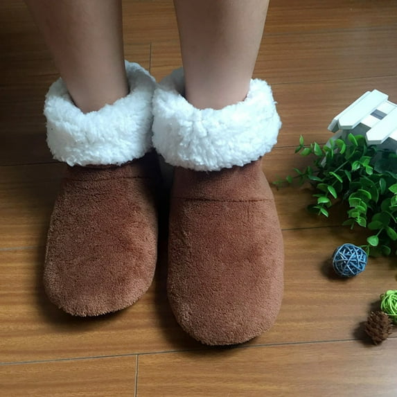 Naierhg 1 Pair Floor Boot Socks Non-slip Mid-calf Plush Lining Thickened Fuzzy Coldproof Solid Color Winter Thermal Women Men Indoor Shoes Socks for Indoor for Home Camel
