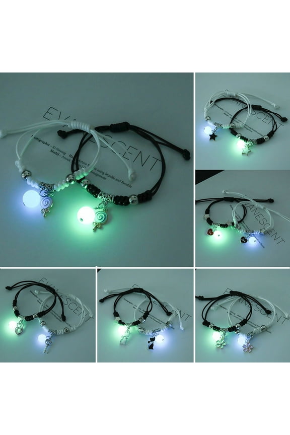 1 Pair Friendship Bracelets Eye-catching Luminous Fine Workmanship Geometric Pendant Decorate Jewelry Cross Adjustable Couple Lover Bracelets for Friends