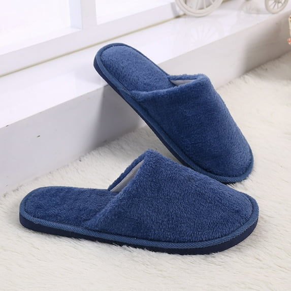 Naierhg 1 Pair Home Slippers Plush Solid Color Slip-on Soft Soles Coldproof Autumn Winter Flat Heel Anti Skid Couple Slippers Floor Footwear for Home Grey