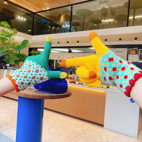 Naierhg 1 Pair Jacquard Pattern Patchwork Color Unisex Gloves Green