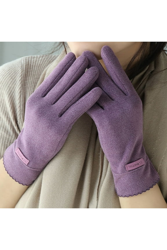 1 Pair Letter Logo Thickened Windproof Korean Style Gloves Autumn Winter Fleece Lining Full Finger Driving Gloves Grey