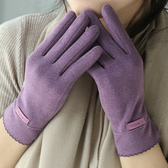 Naierhg 1 Pair Letter Logo Thickened Windproof Korean Style Gloves Autumn Winter Fleece Lining Full Finger Driving Gloves Grey