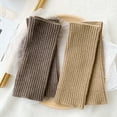 thumbnail image 1 of Naierhg 1 Pair Mittens Knitted Half Finger Solid Color High Elasticity Striped Texture Warm Soft Winter Gloves Beige, 1 of 8