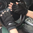 thumbnail image 1 of Naierhg 1 Pair Ribbed Cuffs Patchwork Color Thickened Fleece Lining Gloves Winter Half Finger Shockproof Non-Slip Sports Gloves Brown, 1 of 8