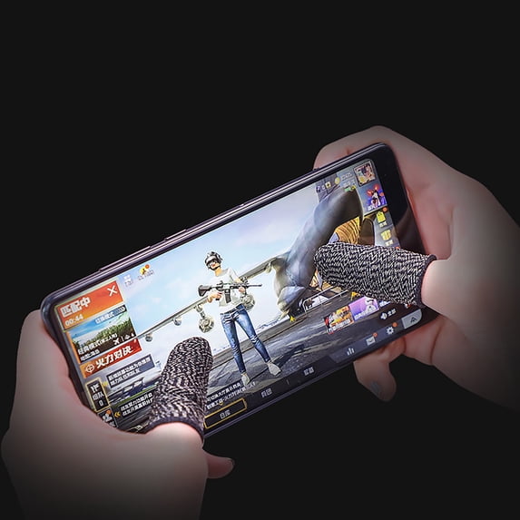 Naierhg 1 Pair Touch Screen Finger Sleeves Non-Scratch Nylon Fiber Mobile Game Finger Cots for Entertainment