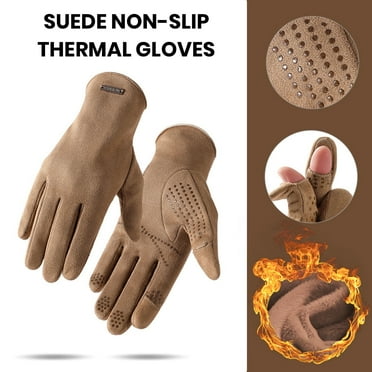 Naierhg 1 Pair Unisex Winter Gloves Thick Plush Double-sided Plush Flips Finger Hat Warm Windproof Particle Great Friction Anti-slip Women Men Cycling Gloves for Winter Womens Brown