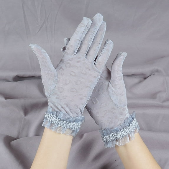 Naierhg 1 Pair Wedding Gloves See-through Thin Lace Leopard Print Hollow Out Decorate Shirring Vintage Breathable Prom Gloves Coffee