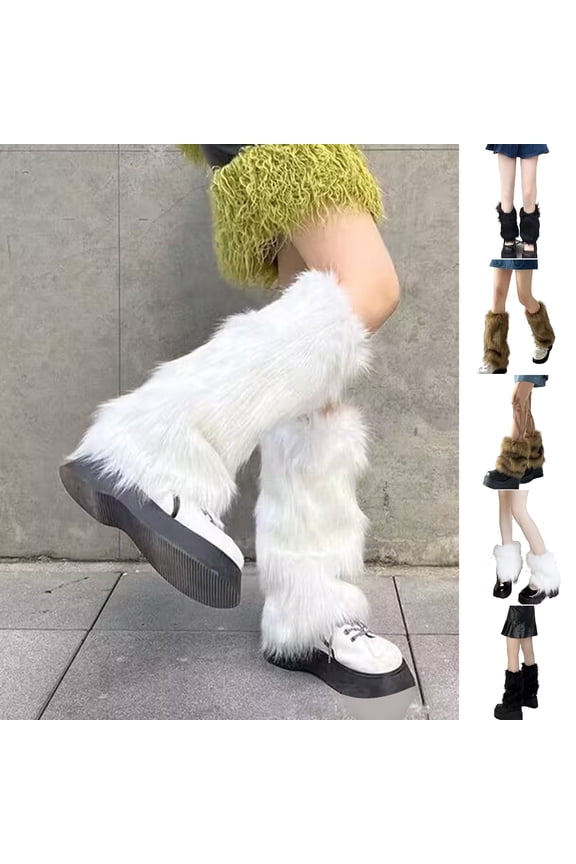 1 Pair Winter Calf Covers Faux Fur Fuzzy Anti-slip Solid Color Elastic Thickened Daily Wear Sports Outing Leg Warmers Brown
