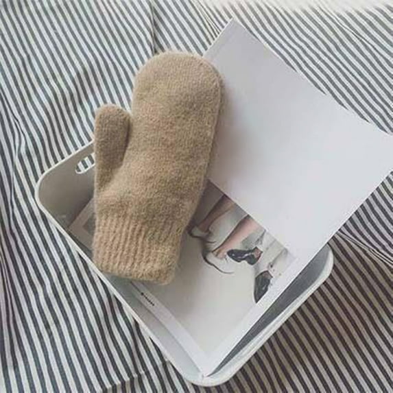 Naierhg 1 Pair Winter Mittens Faux Rabbit Fur Fleece Solid Color Knitting Elegant Keep Warm Elasticity Full Fingers Skiing Mittens Dark Gray