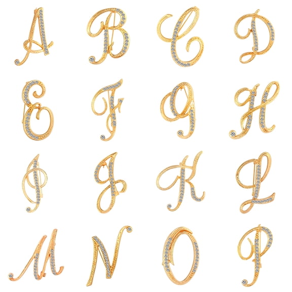 Naierhg 1 Pc Fashion Unisex Rhinestone English Letters Alphabet A-Z Brooch Pin Ornament Golden