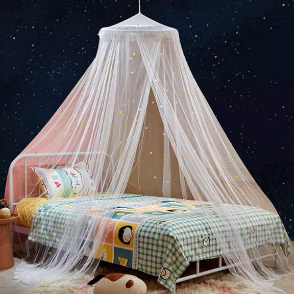 Naierhg 1 Set Dome Bed Canopy Foldable Glow-in-the-dark Polyester Stars Princess Canopy Bed Room Decor Household Supplies