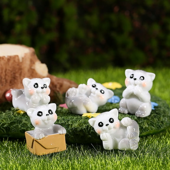 Naierhg 1 Set Mini Cats Statue Realistic Shape Resin Whimsical Design Garden Miniature Home Decor,White