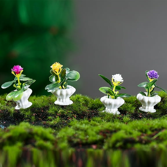 Naierhg 1 Set Mini Potted Plant Statue Clear Texture Decorative Resin Detail Mini Flower Miniature Patio Decor