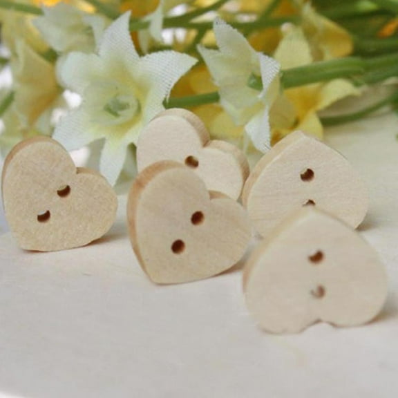 Naierhg 100Pcs 2 Holes Heart Shaped Rustic Wooden Buttons for Sewing Crafts Scrapbooking A