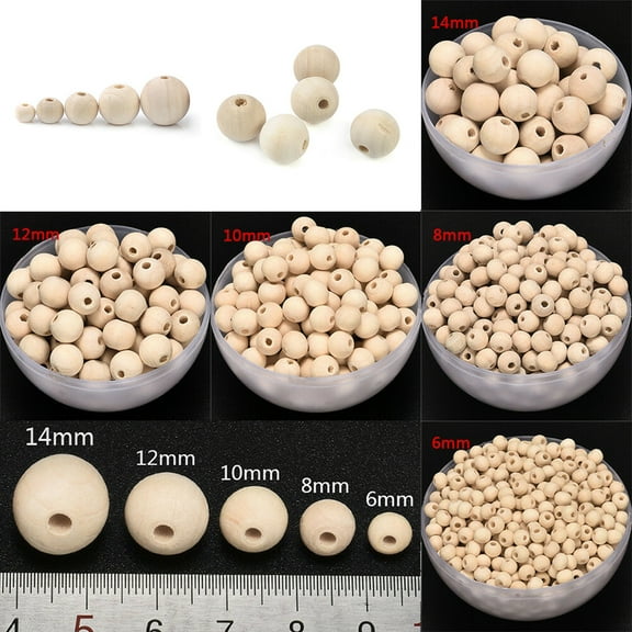 Naierhg 100Pcs 6/8/10/12/14mm Wooden Loose Beads for DIY Jewelry Earring Bracelet Craft
