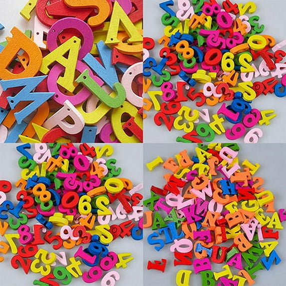 Naierhg 100Pcs Colorful Letters Numbers Wooden Flatback Embellishments Crafts Tool
