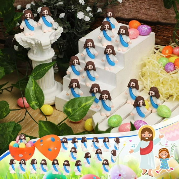 Naierhg 12/48Pcs Mini Jesus Figurine PVC Savior Jesus Figure Model Statue Sculpture Desktop Decoration Easter Ornament Christmas Festival Gift