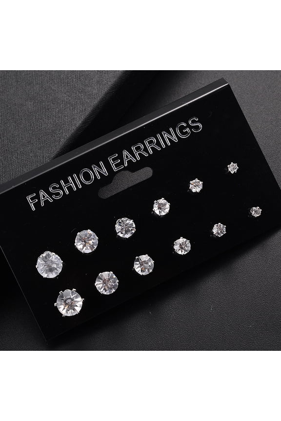 12/6 Pairs Classic Rose Shape Cubic Zirconia Stud Earrings Women Jewelry Set Black