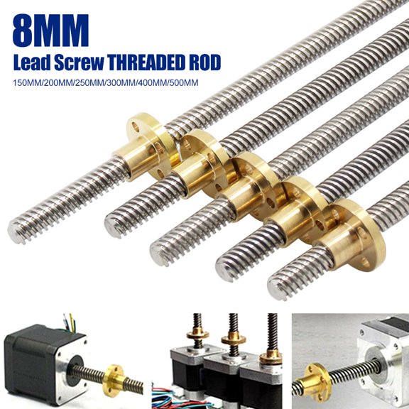 Naierhg 150-500mm 3D Printer T8 Stepper Trapezoidal Acme Thread Lead Screw Rod with Nut,200mm
