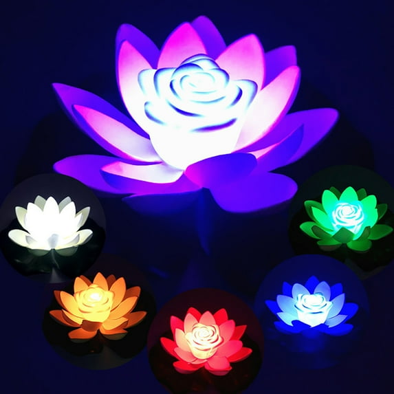 Naierhg 18/28cm Fake Lotus Flower LED Swimming Pool Garden Pond Floating Floral Lamp,White
