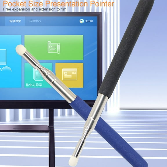 Naierhg 1m Pointer Pen Telescopic Felt Nib Hand Lanyard Stainless Steel Teacher Whiteboard Presentation Pointer Stick Blue