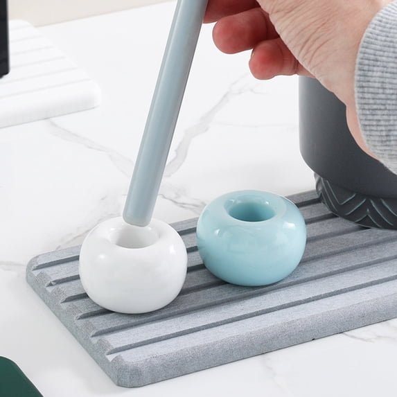 Naierhg 2 Pcs Toothbrush Holders Smooth Japanese Style Ceramics Round Solid Color Toothbrush Bases Bathroom Countertops Toothbrush Storage Stand